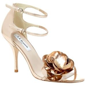 L.K. Bennett Rose Gold Strappy Heels with Floral Accent size 9